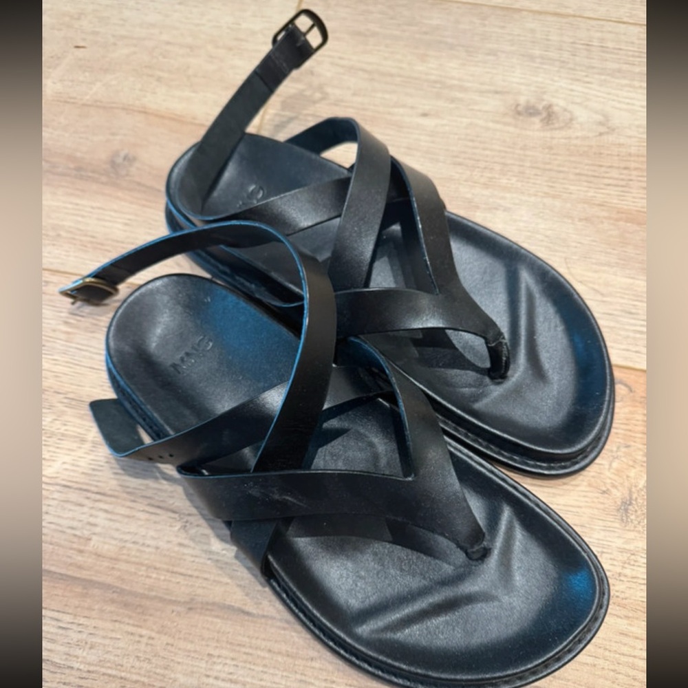 Mango Black Flats Sandals